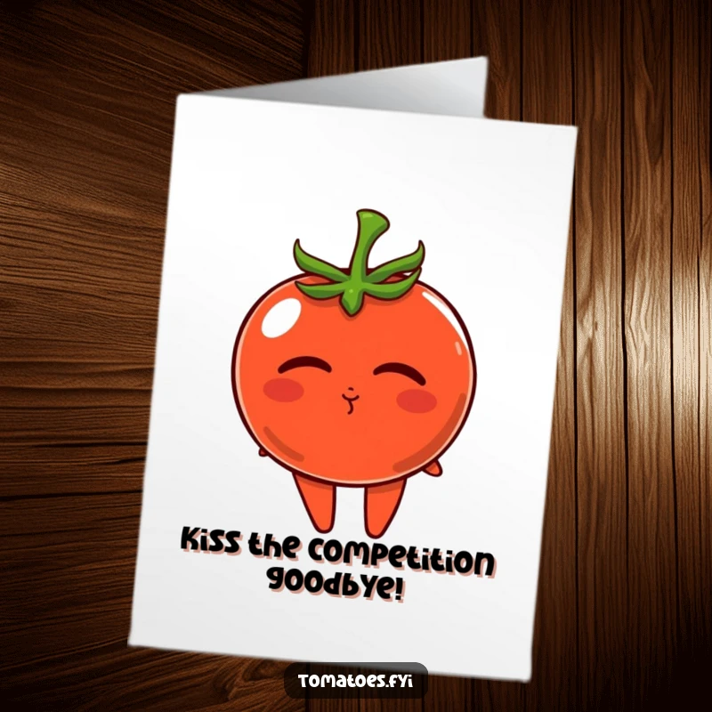 Funny Free Printable Congratulations Card: A tomato character blowing a sweet little kiss, conveying warm congratulations with affection.
