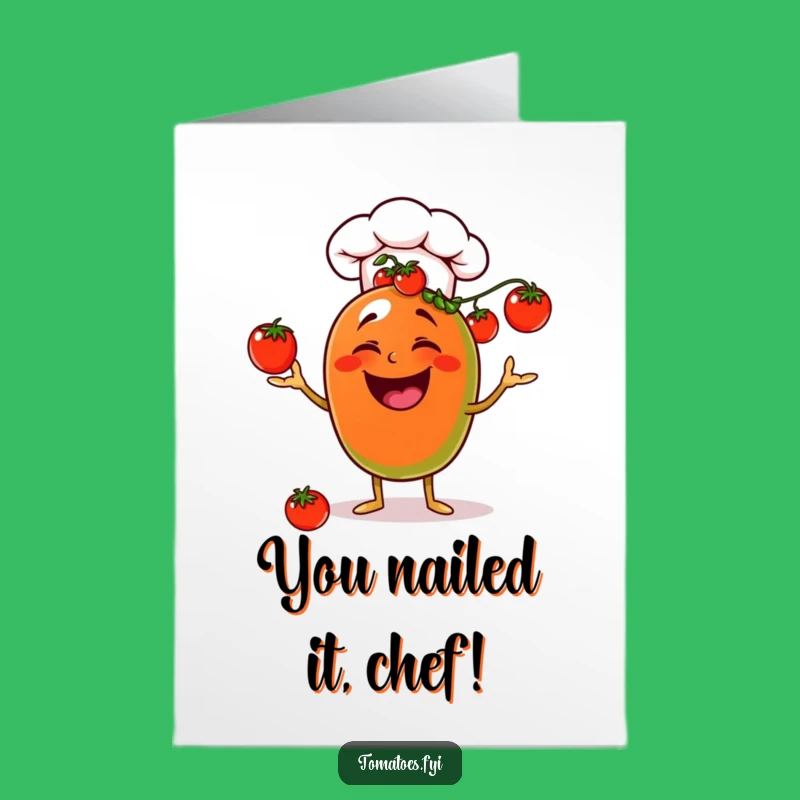 Free Printable Congratulations Card: Juggling Tomato Chef Funny Downloadable Gift