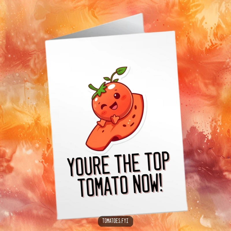 Funny Free Printable Congratulations Card: A giggling tomato gleefully slides down a tomato slice, celebrating success.