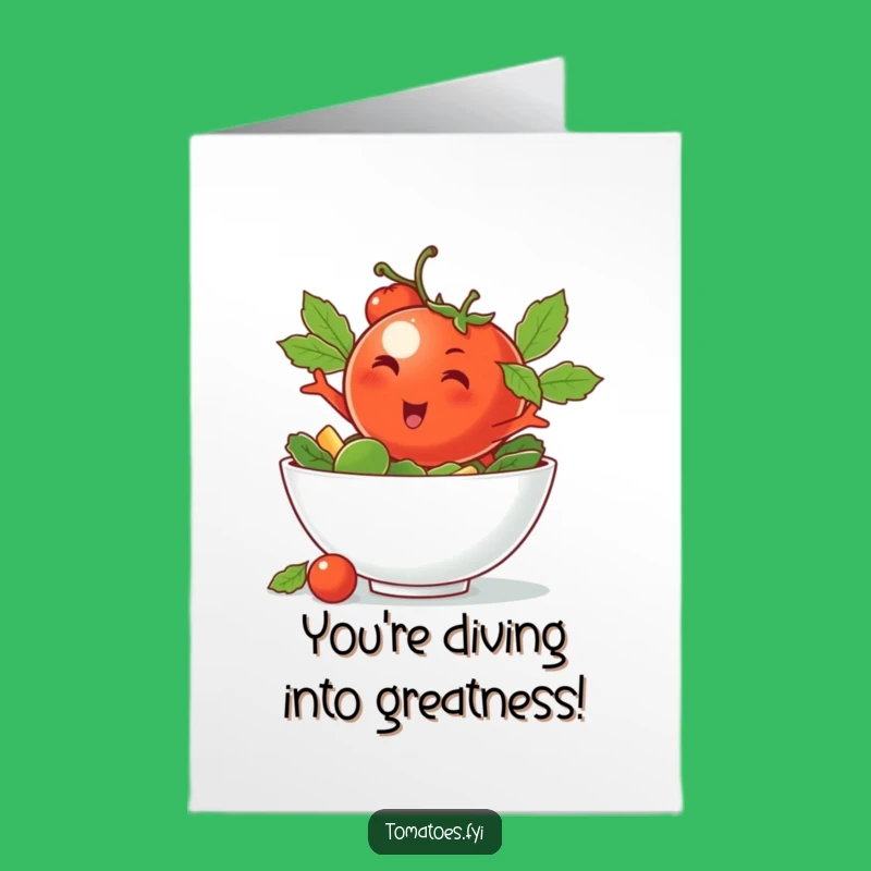 Free Printable Congrats Card: Diving Tomato Salad Splash Funny Gift