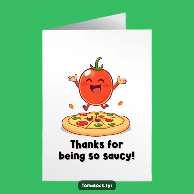 Free Printable Thank You Card: Tomato On Pizza, Humorous Downloadable Gift