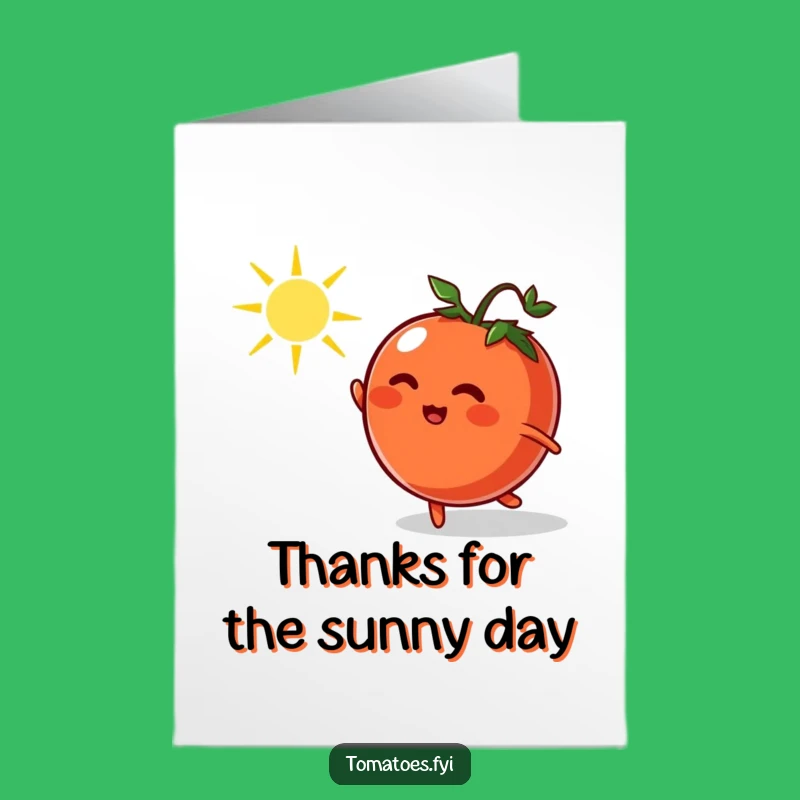 Free Printable Thank You Card: Grateful Tomato Chasing Sunbeam, a Funny Gift