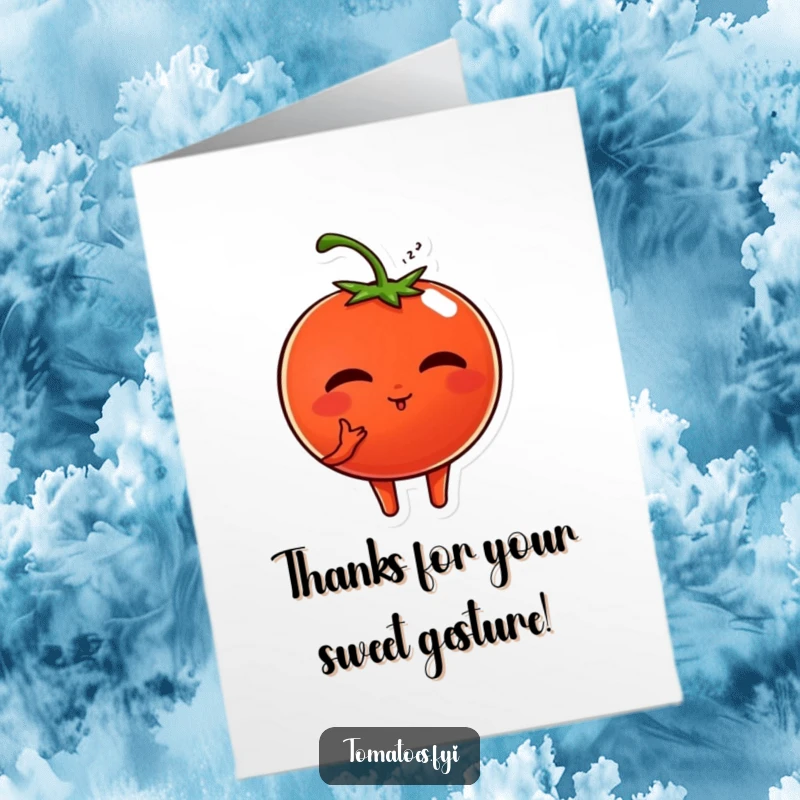 Funny Free Printable Thank You Card: A round-faced tomato character blowing a kiss, sending sweet and sincere thanks.