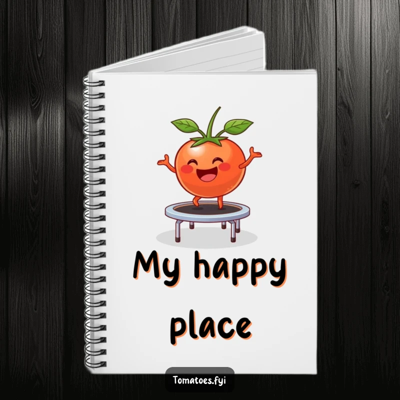 Funny Notebook: Happy tomato character comically bounces on a small trampoline, a humorous and cheerful journal.