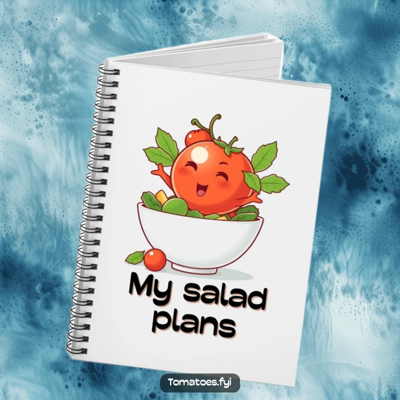 Funny notebook with a winking tomato character doing a cool dive, ideal for jotting down ideas with stylish humor.