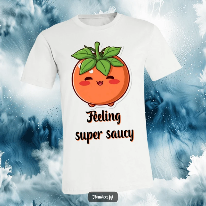 Funny T-Shirt depicting a round tomato character blushing furiously, its entire round body flushed with embarrassment.