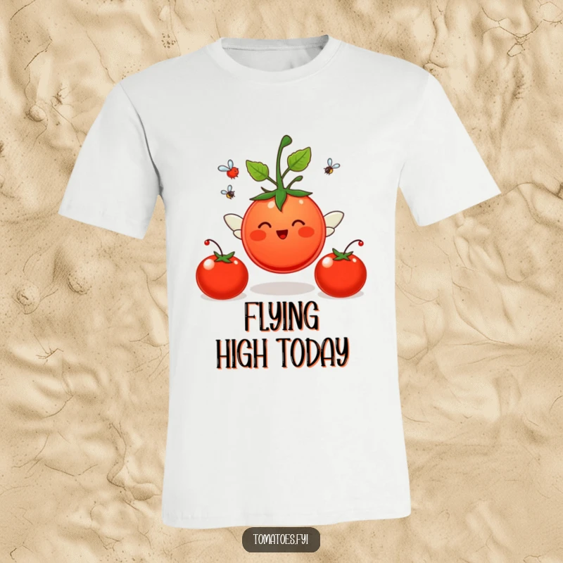 Funny T-Shirt: A tomato with wings happily flies, embodying freedom. A funny gift.