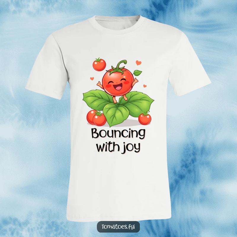 Funny T-Shirt: A cute baby tomato bounces on a leaf. A funny gift.