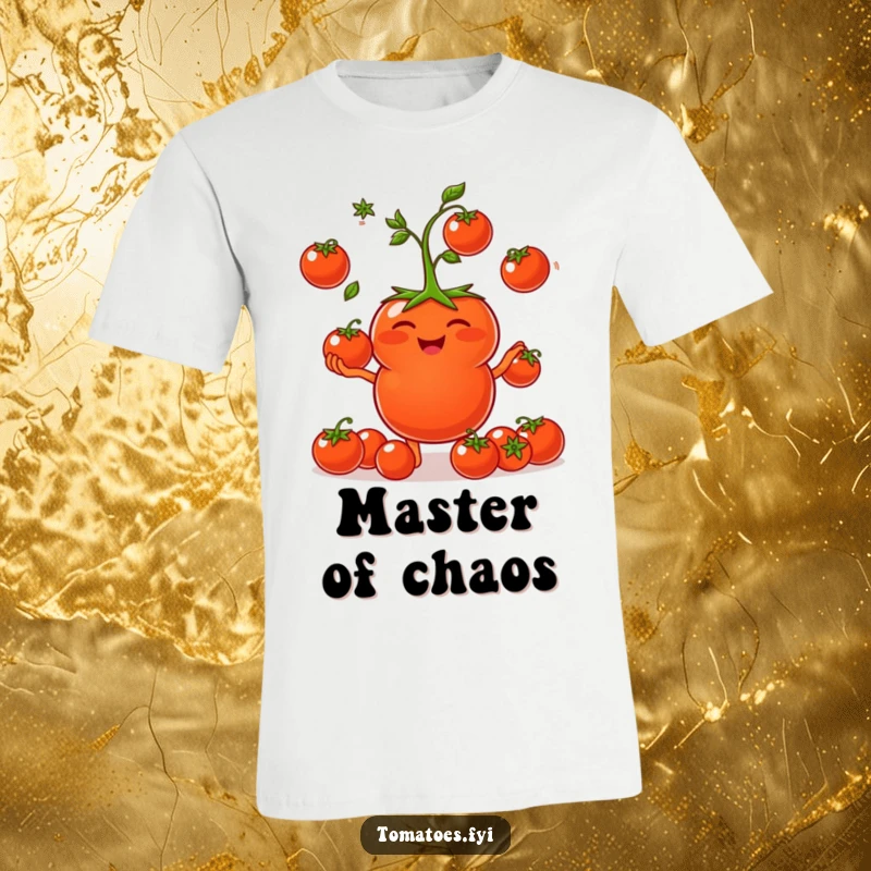 Funny T-Shirt: A tomato character giggles uncontrollably while juggling cherry tomatoes. A funny gift.