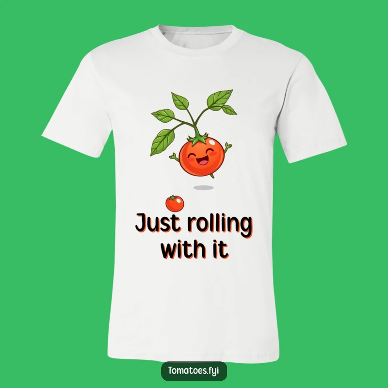 Funny Jovial Tomato T-Shirt: Spinning with glee, ideal funny gift for fun seekers.