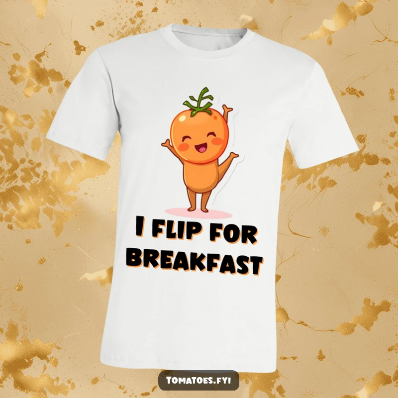 Funny tomato character struggling comically to perform a handstand on this t-shirt, a humorous workout design.