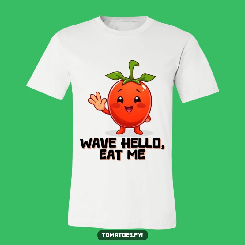 Funny Tomato T-Shirt: Cheerful Waving Vegetable Friend, Great Gift Idea!