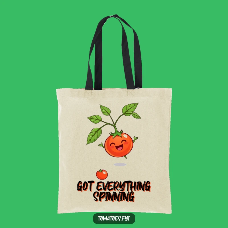 Funny Jovial Tomato Tote Bag: Spinning accessory, wonderful funny gift for shoppers.
